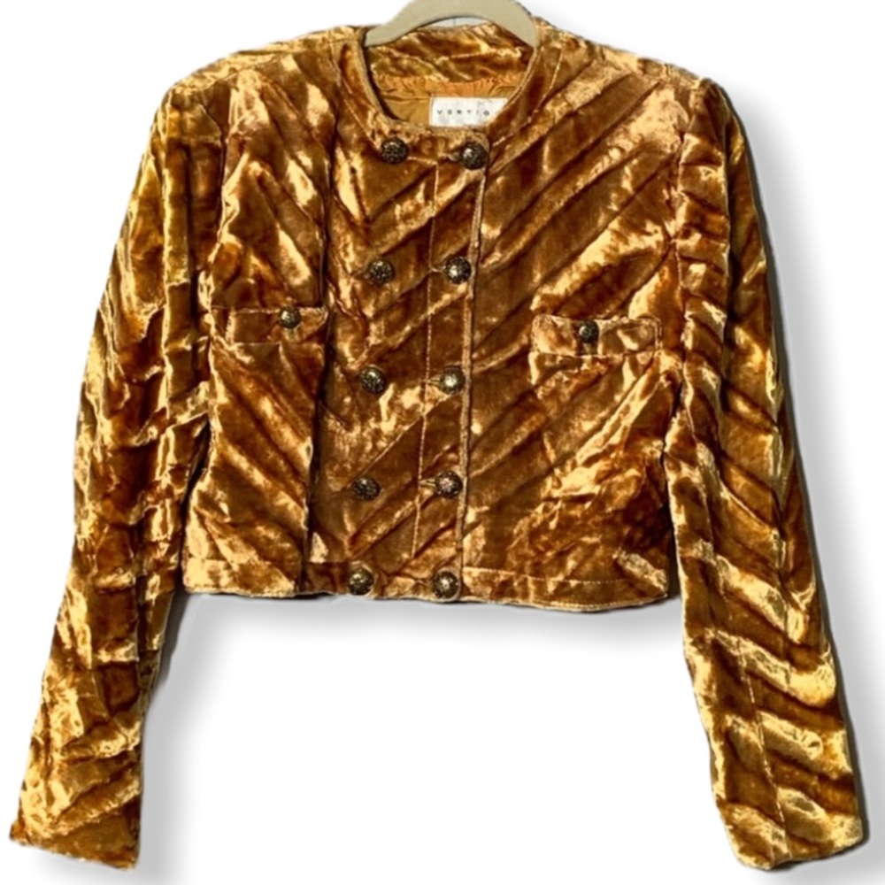 Vertigo Paris Vintage Gold Faux Fur Crop Jacket